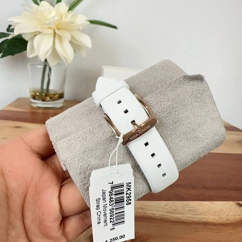 NWT Michael‎ Kors Addyson Three-Hand White Leather Watch